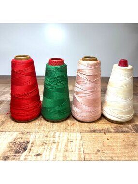 Vintage Coats & Clark’s Thread Cones In Red Green Pink & White